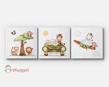 Canvas drieluik little jungle friends Canvas drieluik little jungle friends