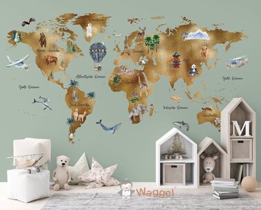 Behang worldmap gold Behang worldmap gold