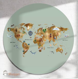 Muurcirkel worldmap gold Muurcirkel worldmap gold