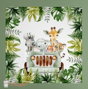Wandpaneel jungle jeep met bladeren vierkant Wandpaneel jungle jeep met bladeren vierkant