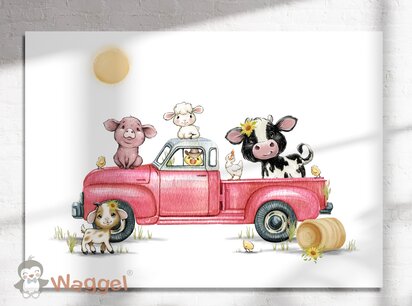 Wandpaneel boerderijdieren truck roze Wandpaneel boerderijdieren truck roze