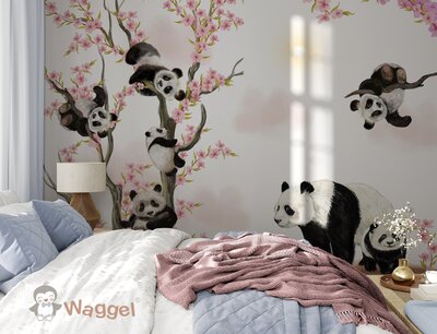 Behang panda tree of love Behang panda tree of love