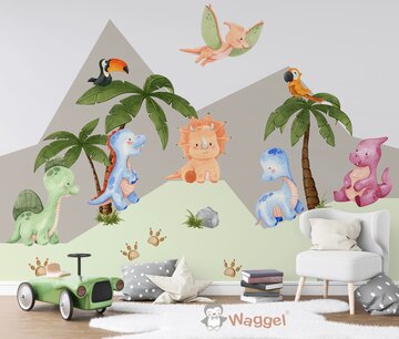 Behang sample little dino friends mountain Behang sample little dino friends mountain
