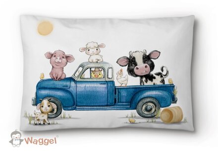 Sierkussen 50x30 cm boerderijdieren truck blauw Sierkussen 50x30 cm boerderijdieren truck blauw