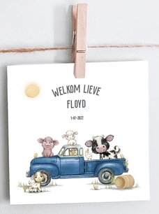 Geboortekaartje boerderijdieren truck Geboortekaartje boerderijdieren truck