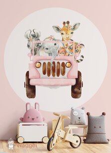 Muurcirkel jungle jeep roze Muurcirkel jungle jeep roze