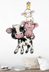 Muursticker boerderijdieren stapelkoe Muursticker boerderijdieren stapelkoe