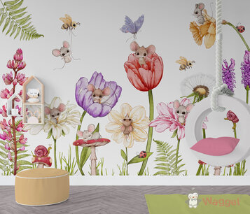 Behang sample Mouseville flowers Behang sample Mouseville flowers