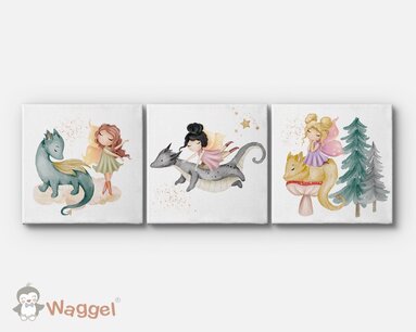 Canvas drieluik elfjes en draken Canvas drieluik elfjes en draken