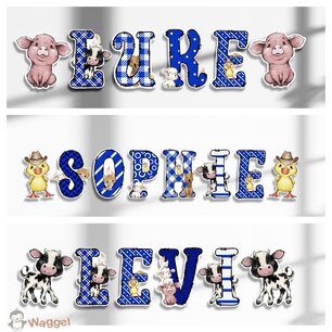 Naamletters boerderijdieren blauw Naamletters boerderijdieren blauw