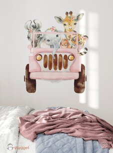 Muursticker jungle jeep roze Muursticker jungle jeep roze