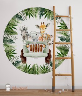 Muurcirkel jungle jeep met bladeren 120 cm sale Muurcirkel jungle jeep met bladeren 120 cm sale
