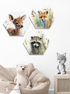 Hexagon set vos,hert en wasbeertje Hexagon set vos,hert en wasbeertje