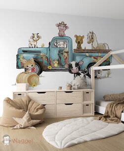Behang boerderijdieren vintage truck Behang boerderijdieren vintage truck
