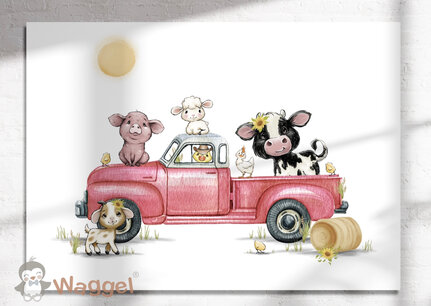 Wandpaneel boerderijdieren truck roze Wandpaneel boerderijdieren truck roze