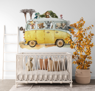 Behang on the road happy bus geel Behang on the road happy bus geel