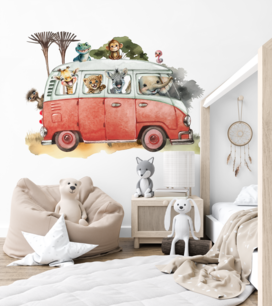 Behang on the road happy bus rood Behang on the road happy bus rood