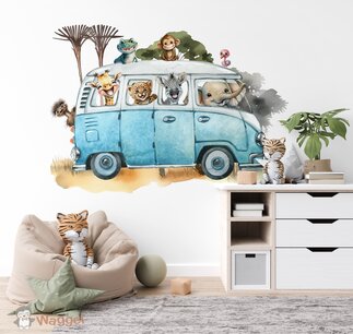 Behang sample on the road happy bus blauw Behang sample on the road happy bus blauw