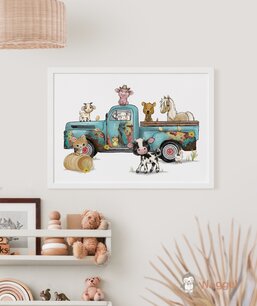 Poster boerderijdieren vintage truck 70x50 cm Poster boerderijdieren vintage truck 70x50 cm