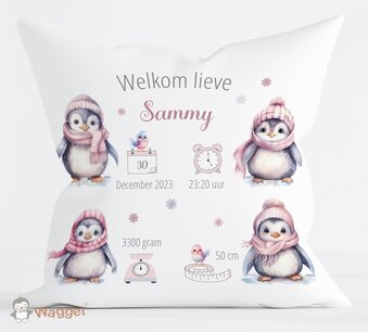 Geboortekussen pinquins Winter Wondland Geboortekussen pinquins Winter Wondland