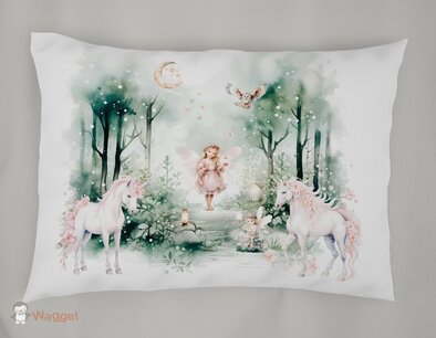 Kussensloop Fairy tale elfjes en eenhoorns 60x40 cm Kussensloop Fairy tale elfjes en eenhoorns 60x40 cm