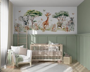 Behang Jungle fun (geschikt voor een brede en smalle muur bijv. boven lambrisering) Behang Jungle fun (geschikt voor een brede en smalle muur bijv. boven lambrisering)