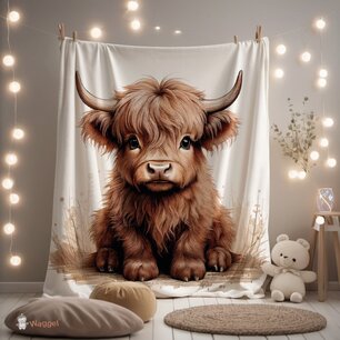 Deken fleece boerderijdieren naturel Schotse hooglander Deken fleece boerderijdieren naturel Schotse hooglander
