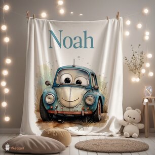 Deken fleece Happy Cars met naam Deken fleece Happy Cars met naam