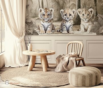 Behang Jungle naturel tijger, cheetah en leeuw (geschikt voor een brede en smalle muur bijv. boven lambrisering) Behang Jungle naturel tijger, cheetah en leeuw (geschikt voor een brede en smalle muur bijv. boven lambrisering)