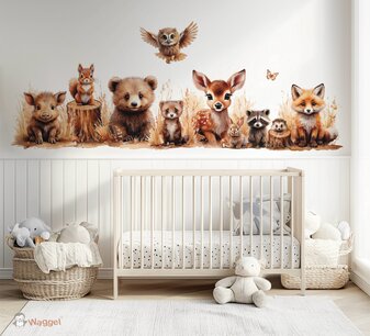 Behang bosdieren naturel (geschikt voor een brede en smalle muur bijv. boven lambrisering) Behang bosdieren naturel (geschikt voor een brede en smalle muur bijv. boven lambrisering)