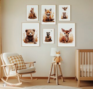Poster set van 6 bosdieren naturel Poster set van 6 bosdieren naturel