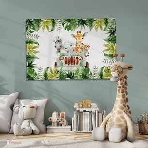 Muurdecoratie jungle jeep met bladeren rechthoek Muurdecoratie jungle jeep met bladeren rechthoek